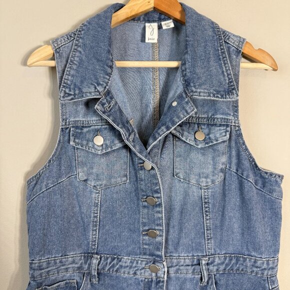 Joie Sleeveless Collared Button Up Denim Mini Dress Women's XL Blue Jean Country - Picture 5 of 11